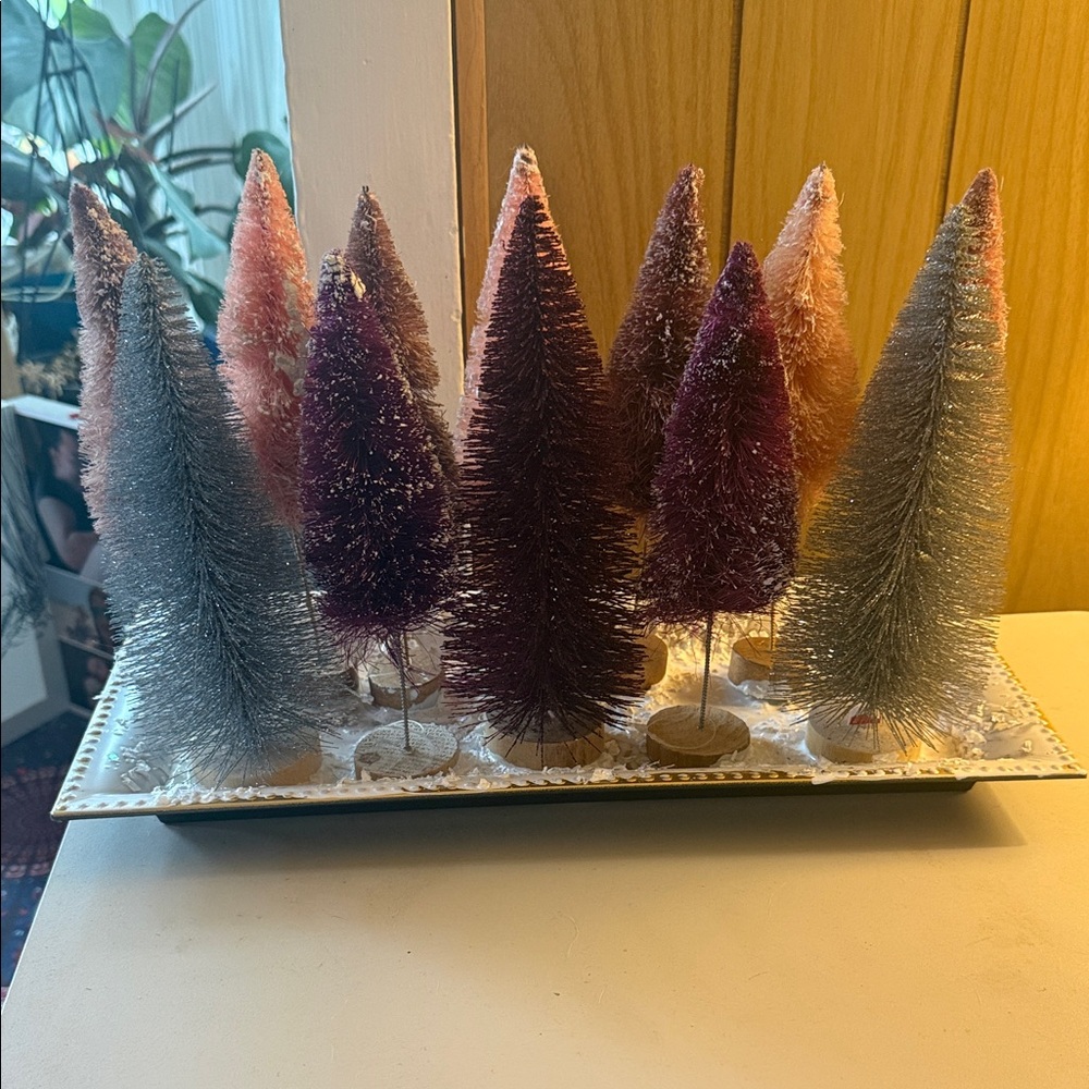 Holiday Bottle Brush Tree Set - Silver, Pink, Purple